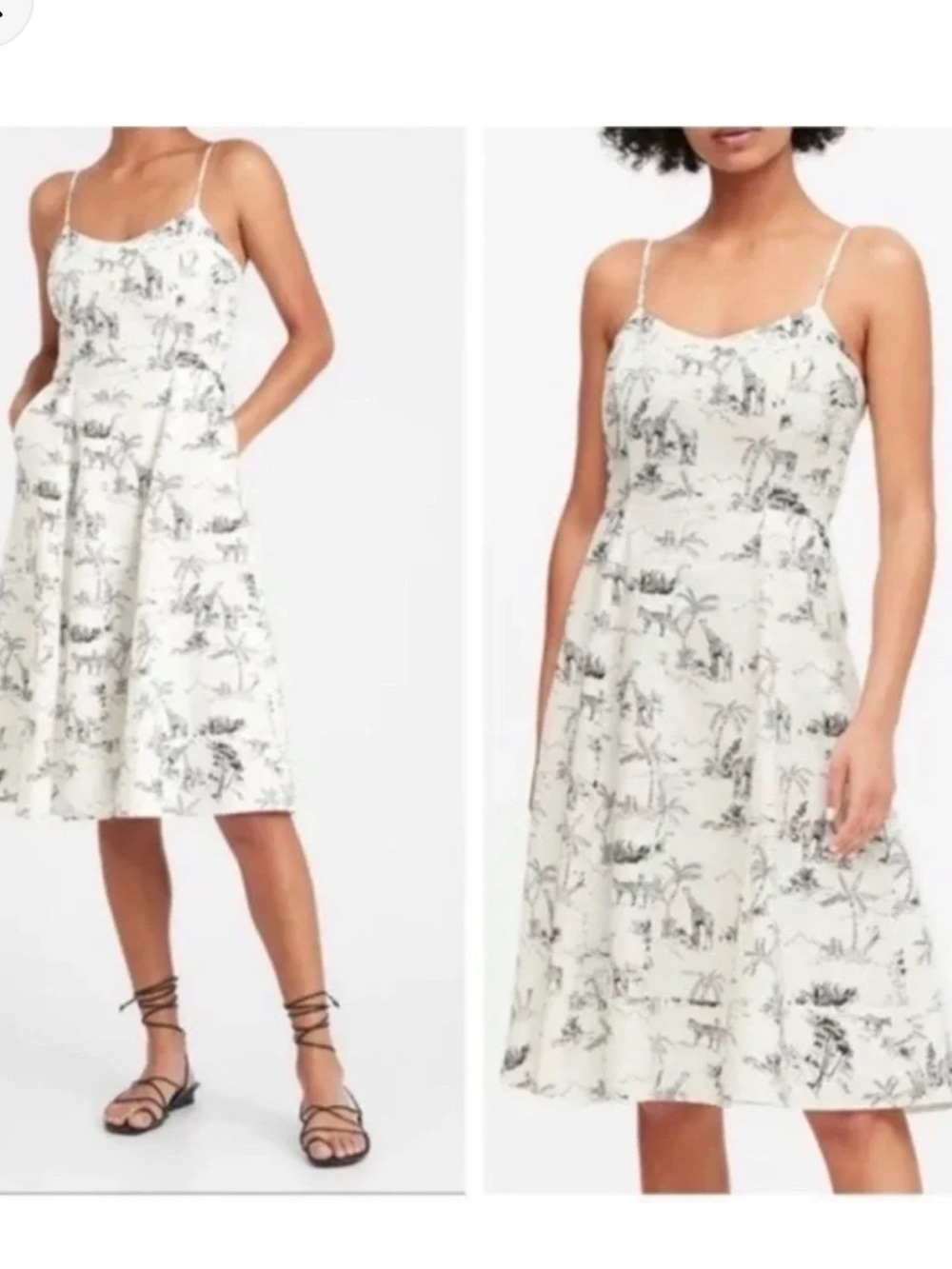 Banana Republic safari print white linen blend dress size 6 zebra giraffe